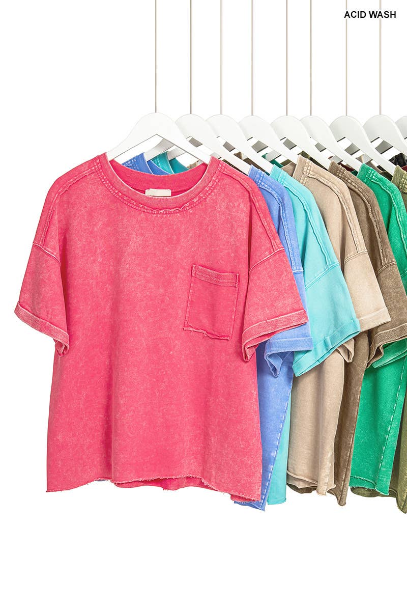 0323 French Terry Acid Washed Exposed Seam T Shirts SI-29623