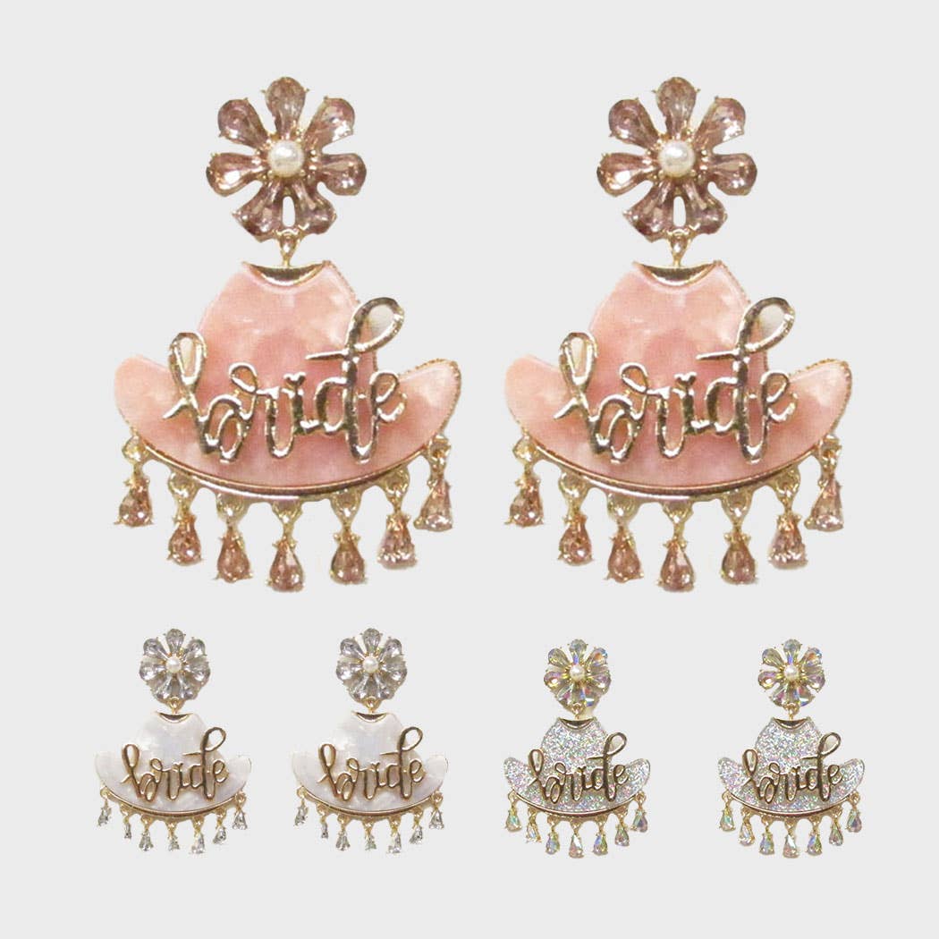 Bride Cowboy Girl Crystal Charm Dangle Earrings