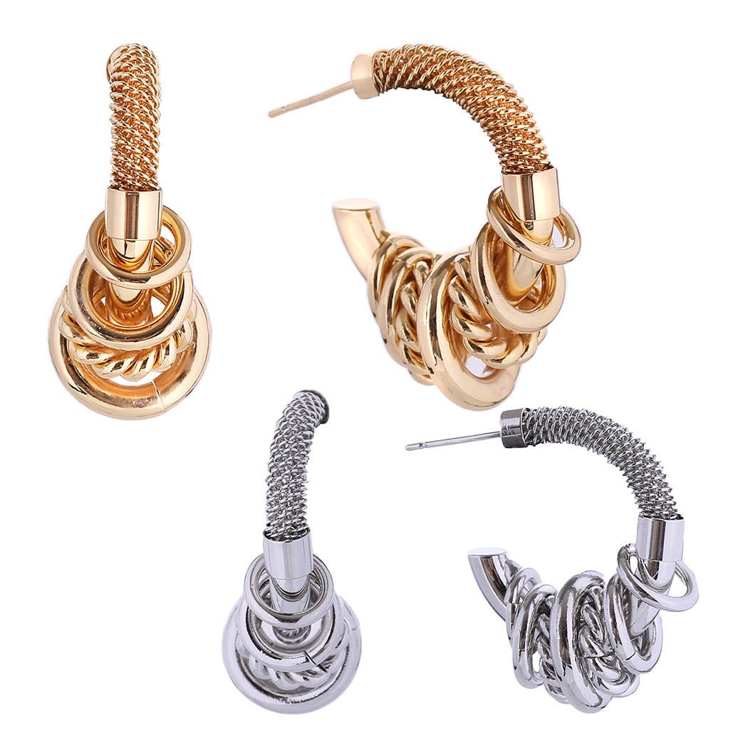 14K Gold Dipped Stack Hoop Stud Earrings