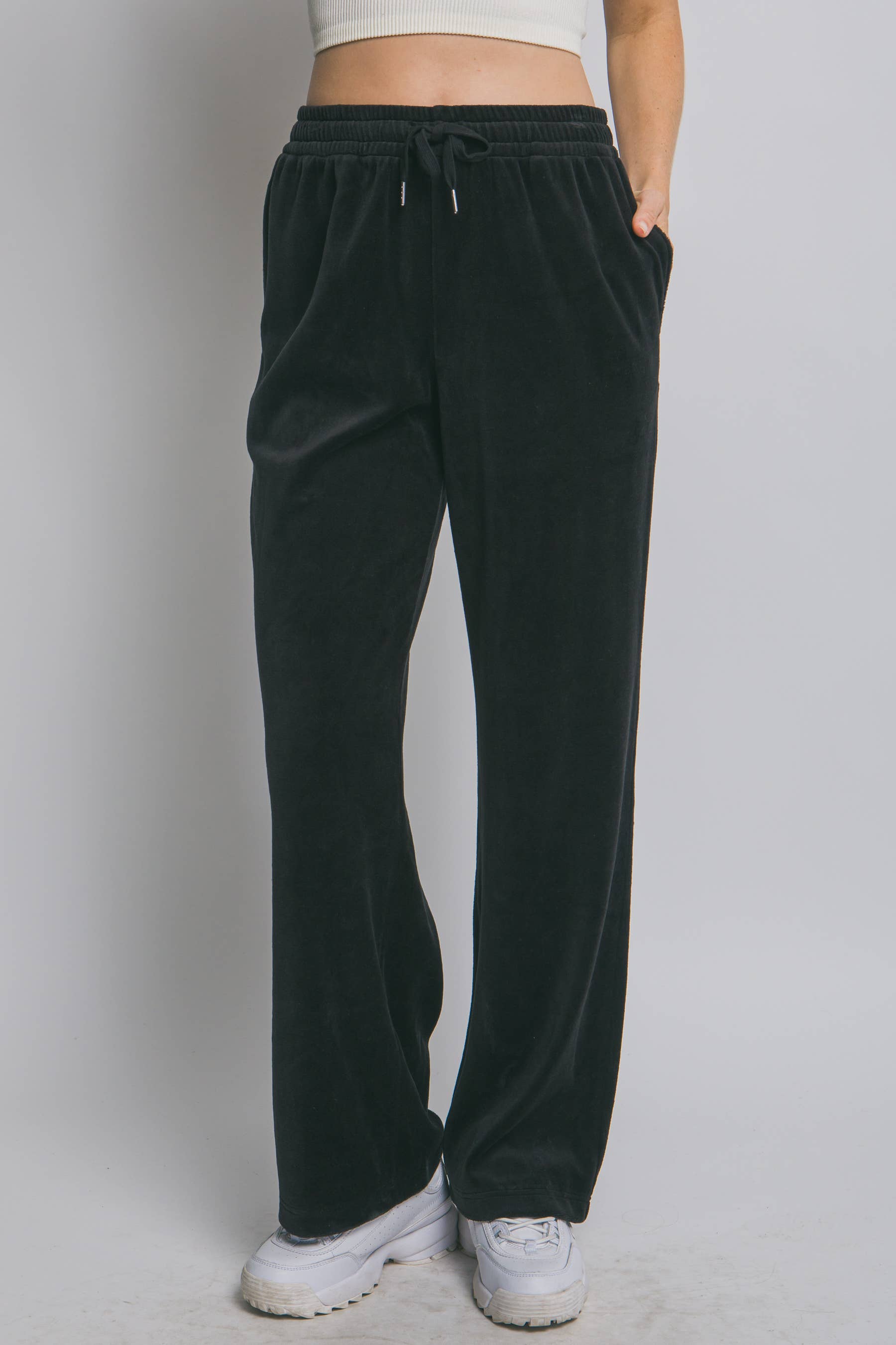 0918 Elastic Waist Velour Sweatpants w/ Pockets SI-28802