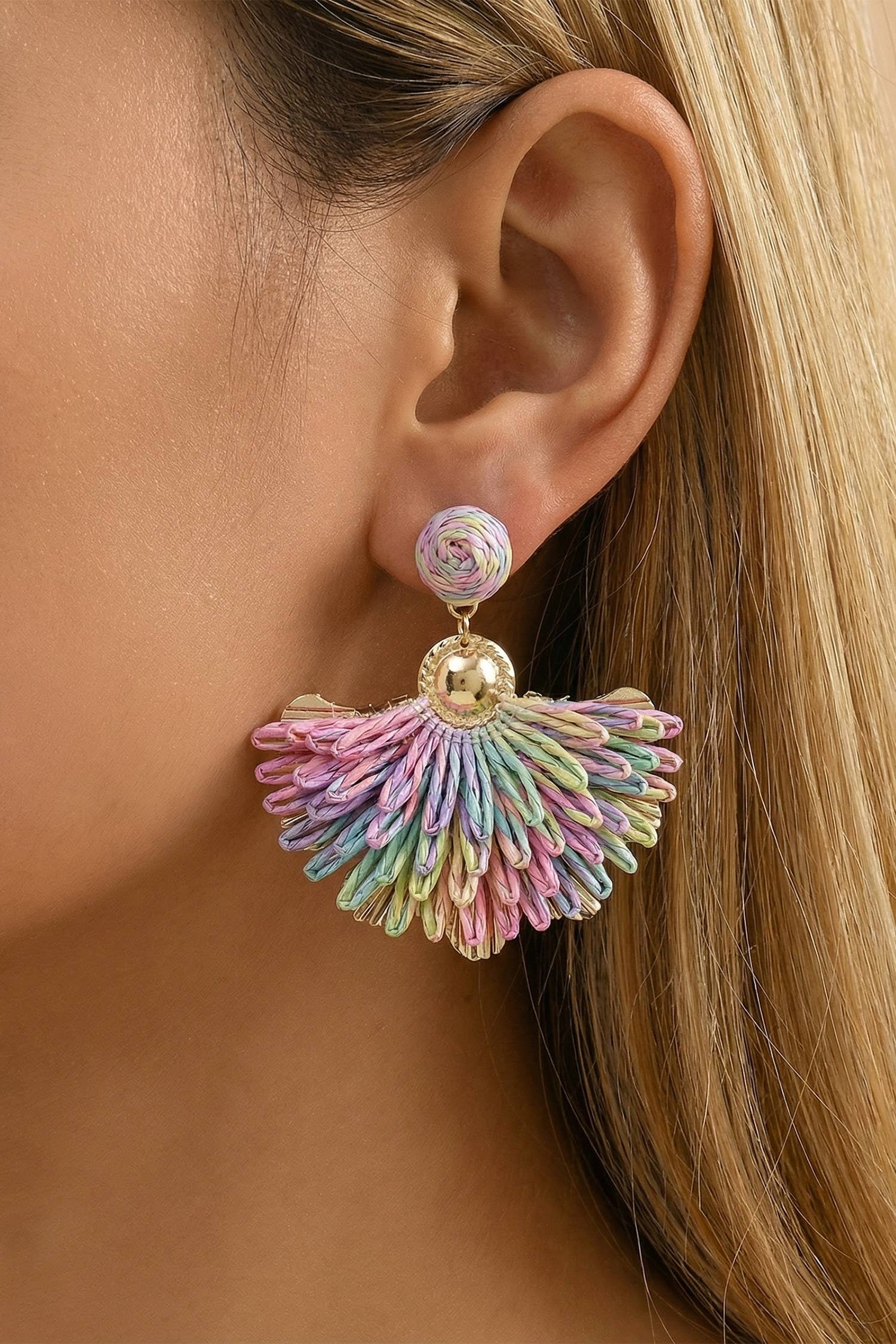 Vibrant Raffia Peacock Charm Bohemian Earrings