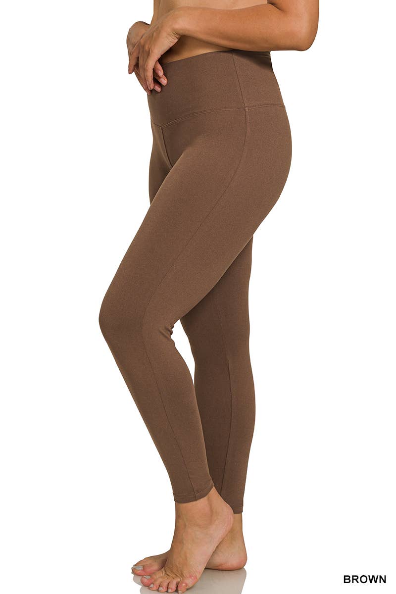 1022 Plus Brushed Microfiber Wide Waistband Full Length Leggings