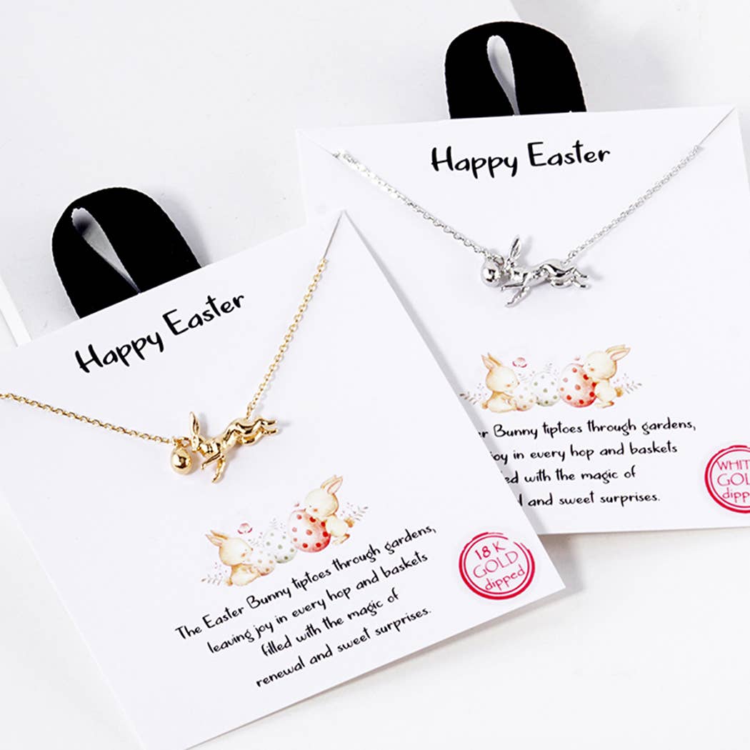 Happy Easter  Bunny & Egg Gold Dipped Necklace