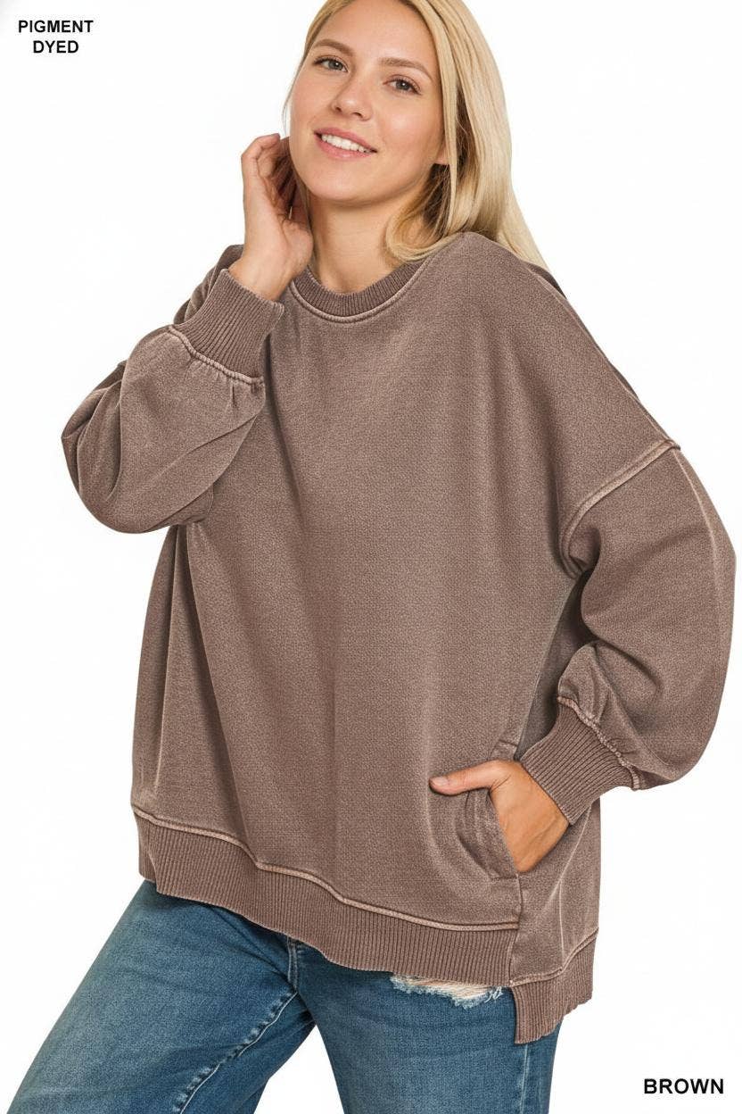 1121 Plus Pigment Dye Fleece Hi Low Hem Pullover with Pocket SI-2
