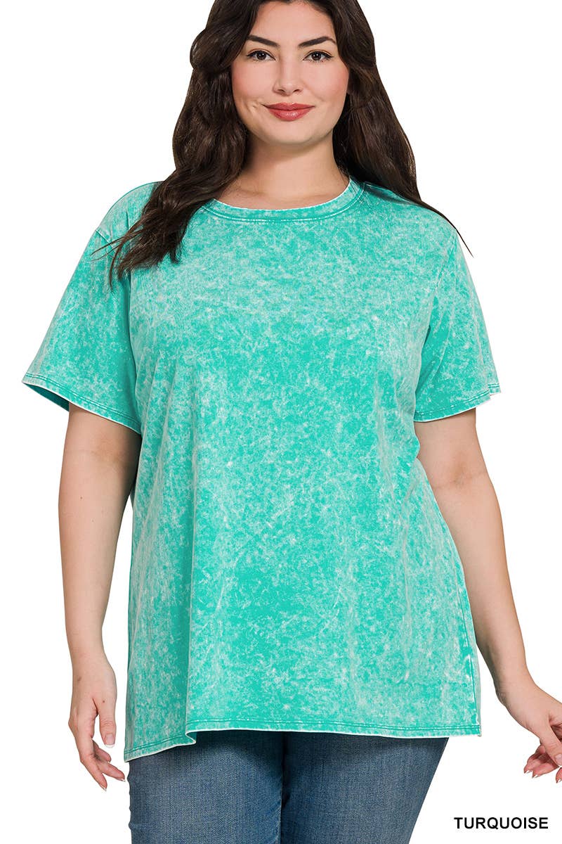`.Plus Washed Short Sleeve Top