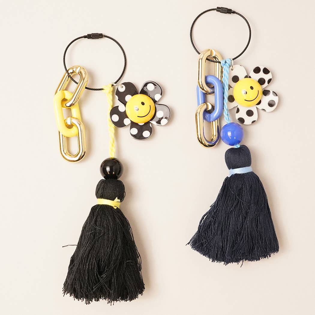 Happy Face Polka Dot Flower Keyring Bag Charm