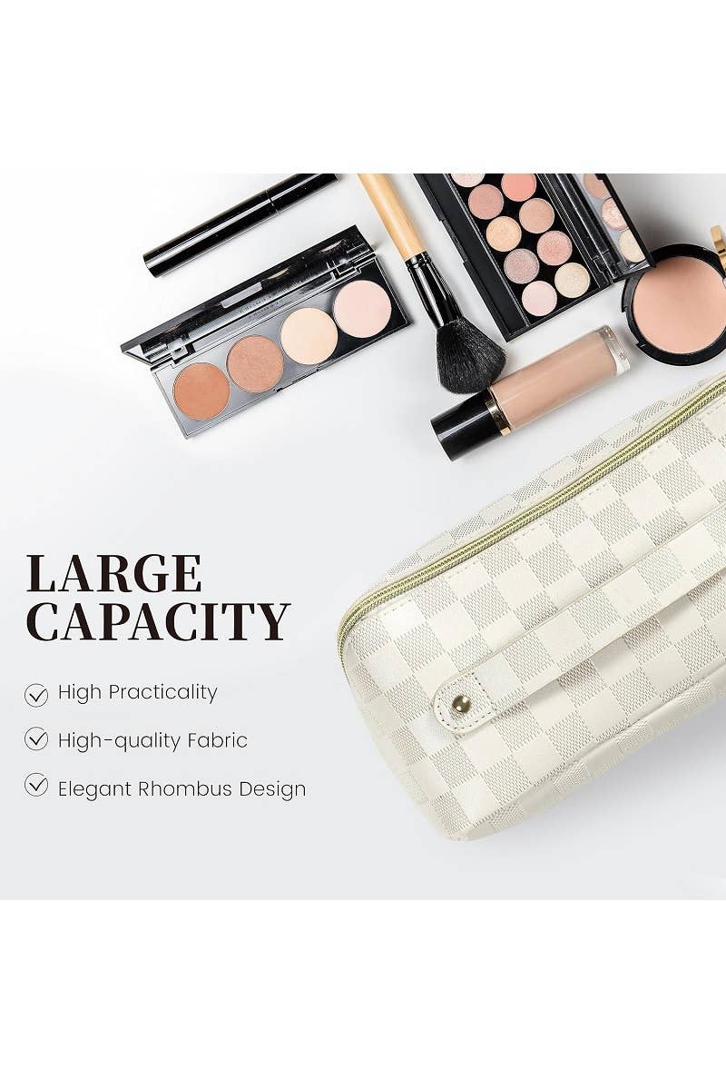 ..Vegan Leather Checkered Makeup Bag SI-25928