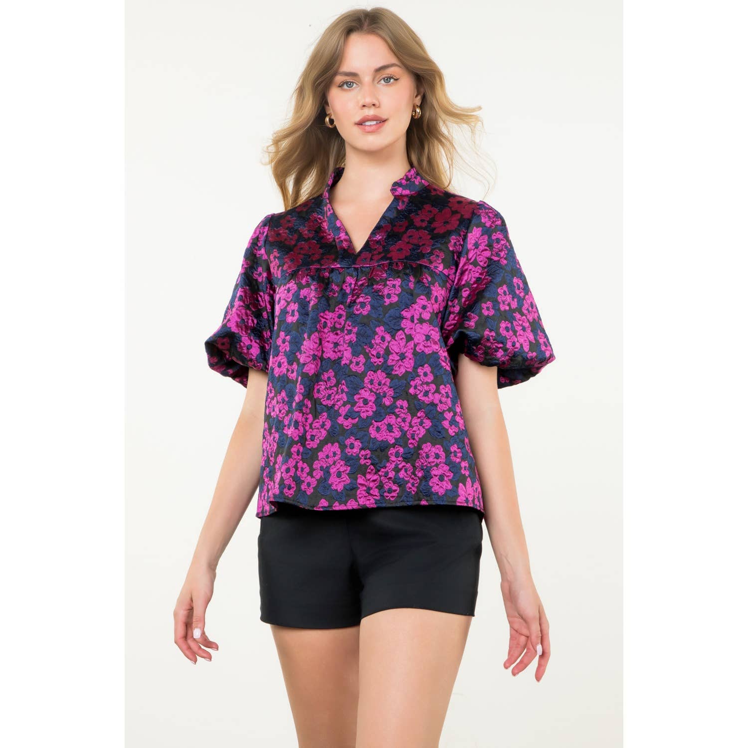 Puff Sleeve Flower Pattern Top