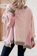 66 Texture Waffle Patchwork Oversize Sweatshirt(S-4X)