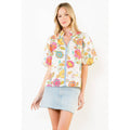 Puff Sleeve Floral Pattern V-Neck Top