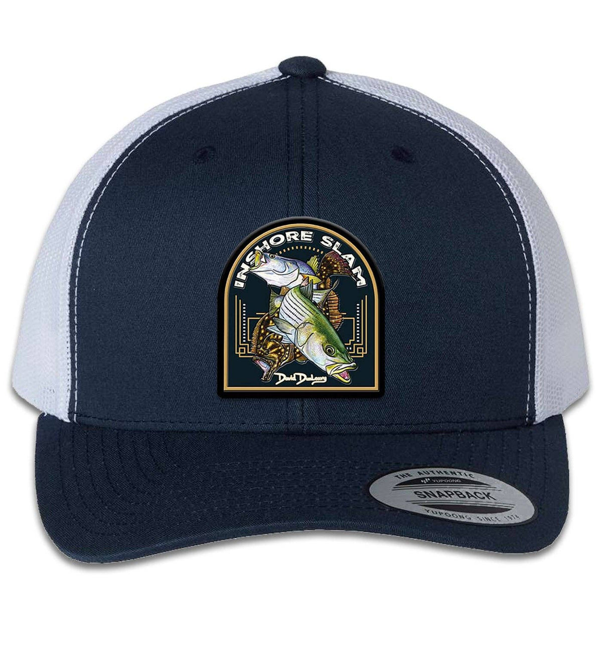 Inshore Slam 6 Panel Trucker Snap Back Navy White Hat Unisex
