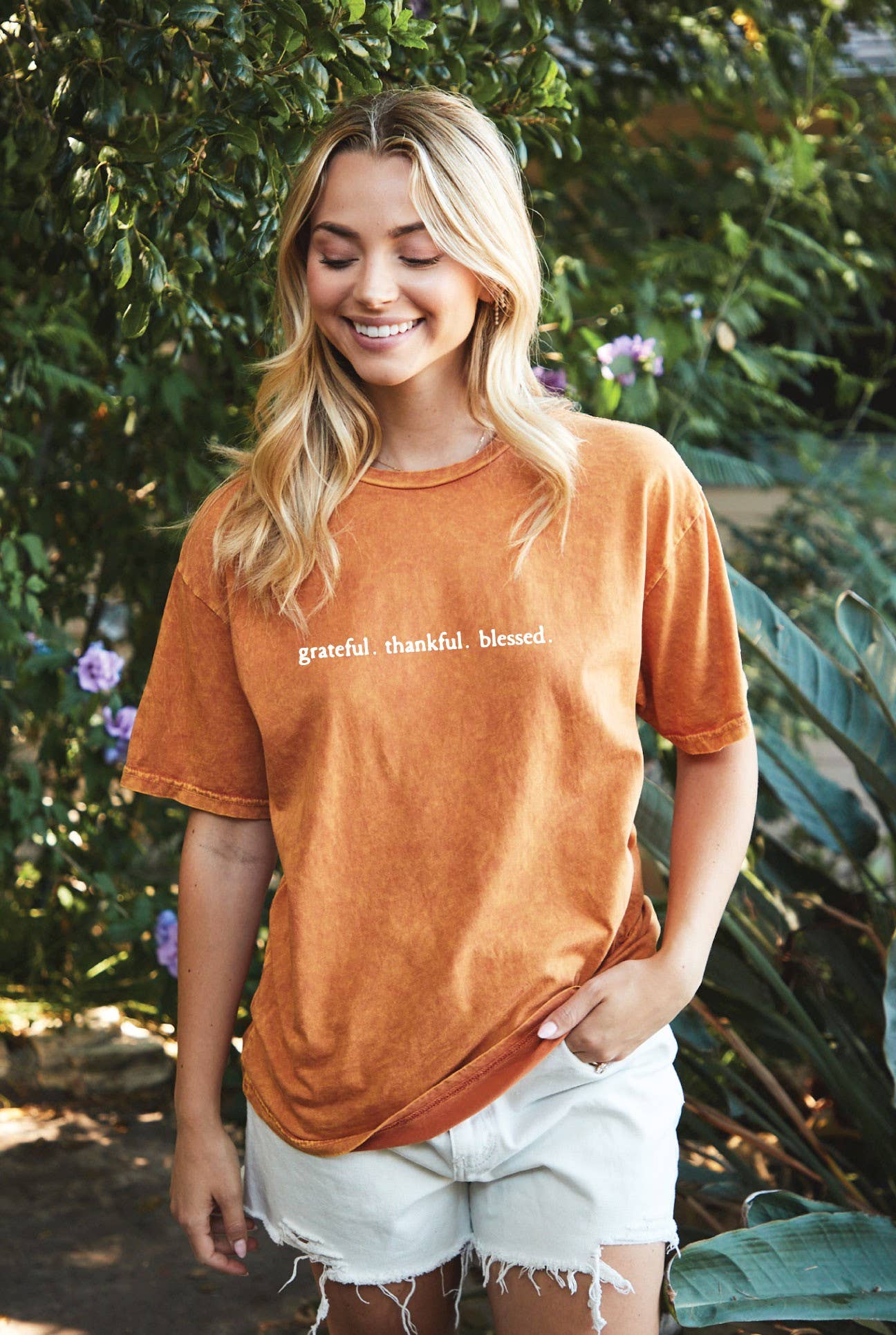 Grateful. Thankful. Blessed. Mineral Washed Graphic Top