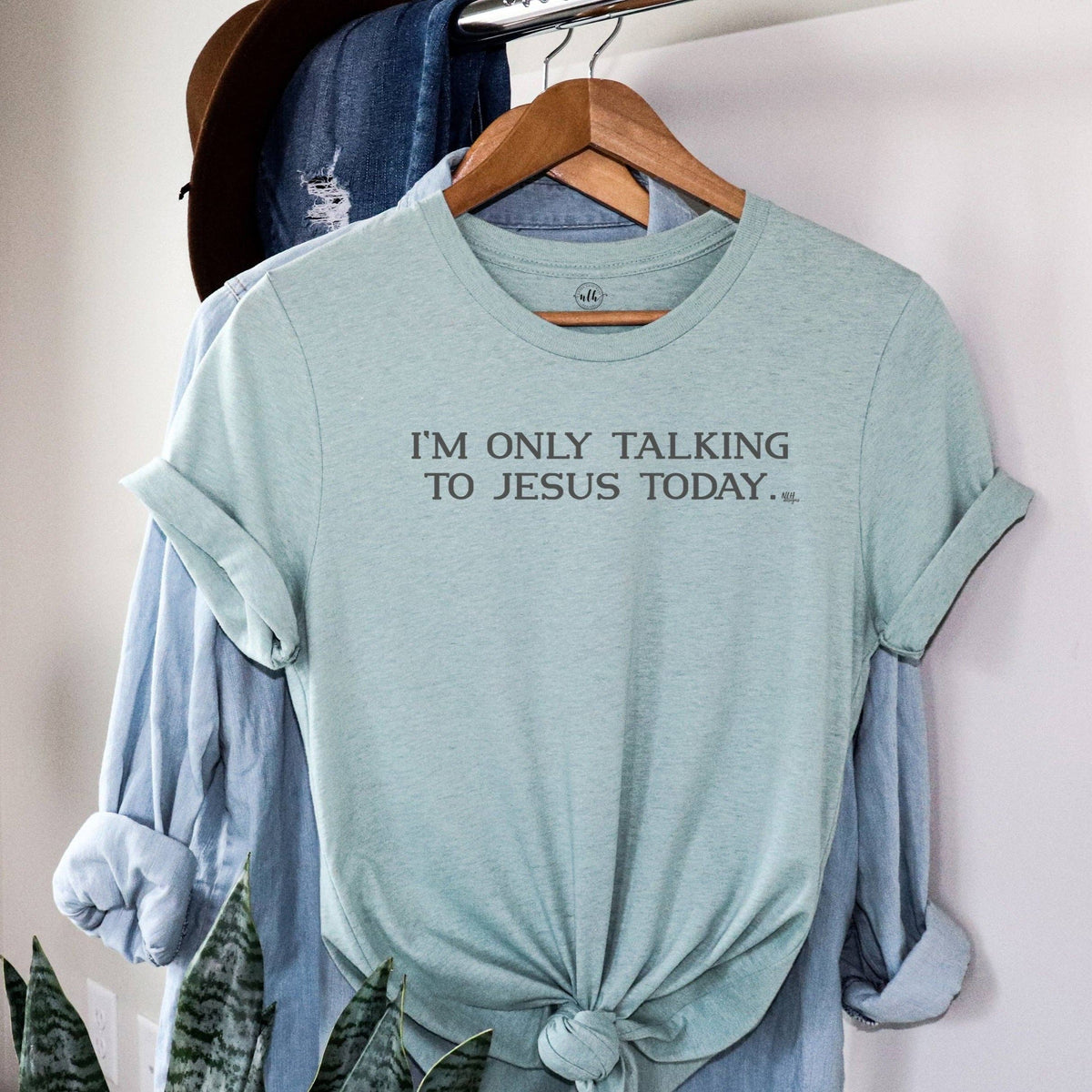 I'm Only Talking To Jesus Today Dusty Blue Short Sleeve Unisex