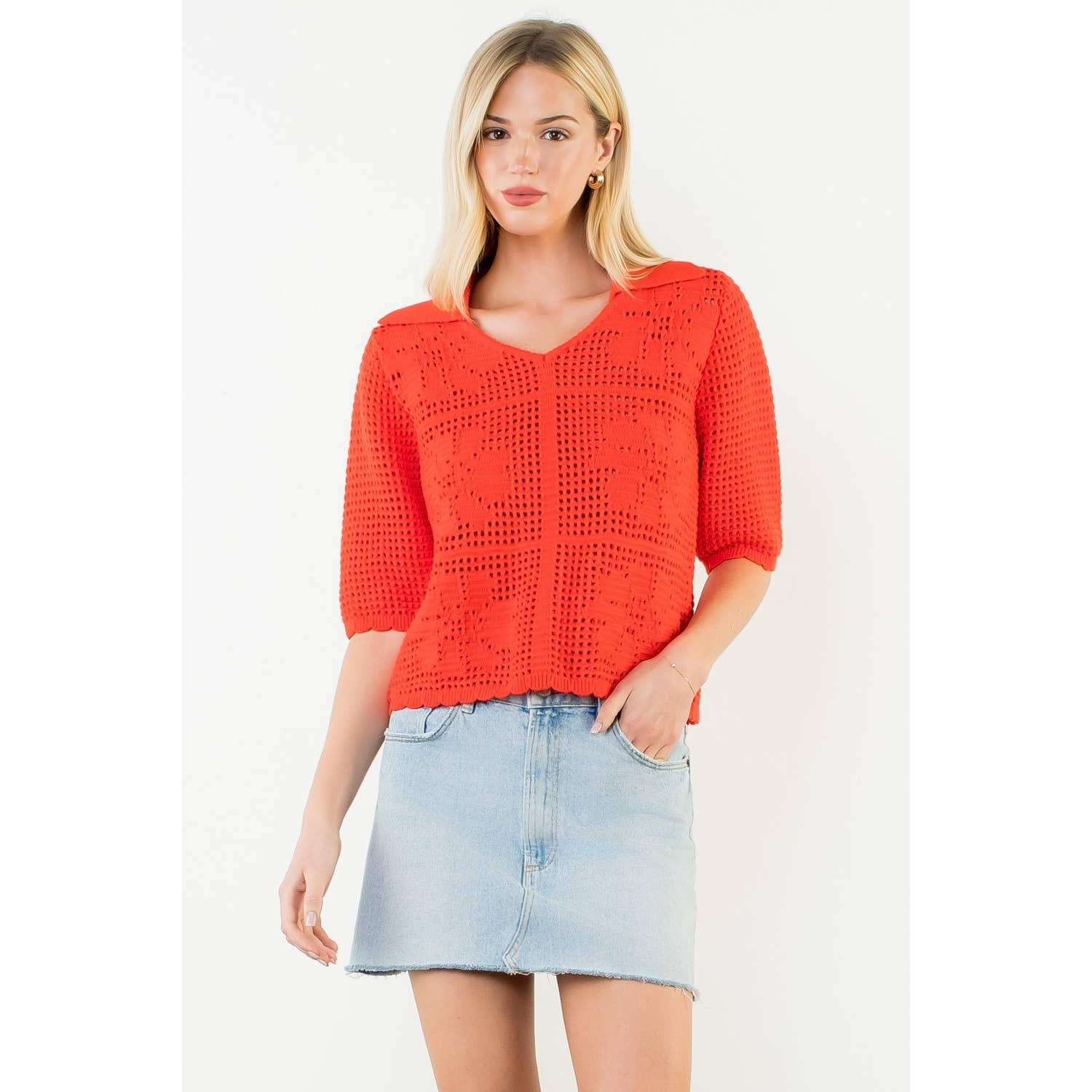 Short Sleeve Knitted Collared Top