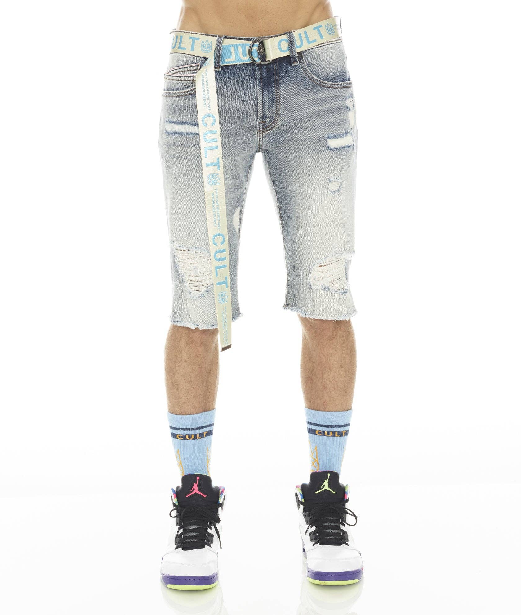 Rocker Mens Short Stretch w/ Belt in Bleach