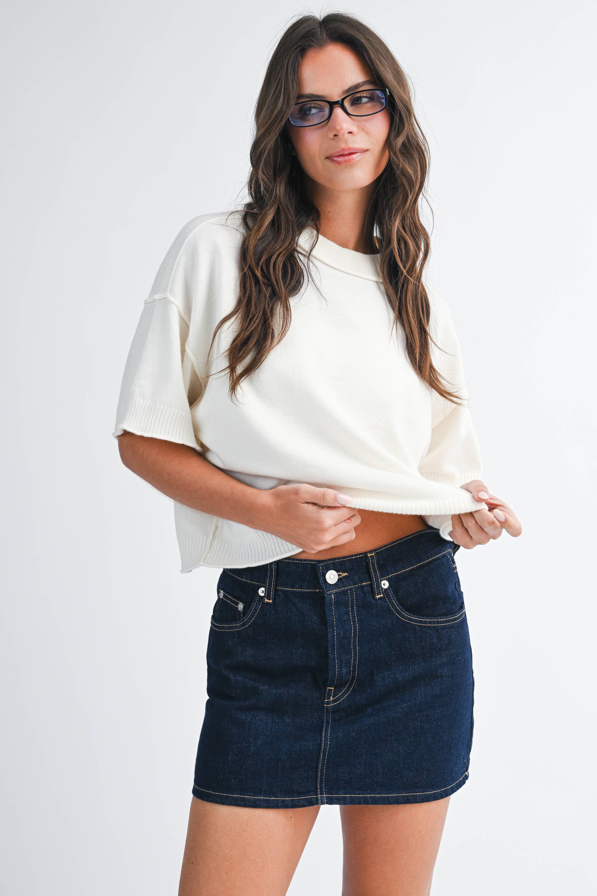 3449HK Cropped Short Sleeve Sweater 1