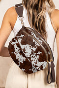 Cow Spots/ Floral Printed Double Zip Crossbody Bag Gifts