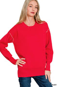 1015 Round Neck Contrast Trim Sweater SI-28343