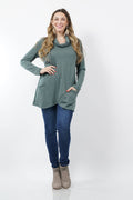._ SI-11750 Plus Size Cowl Neck Tulip Hem Pocket Tunic