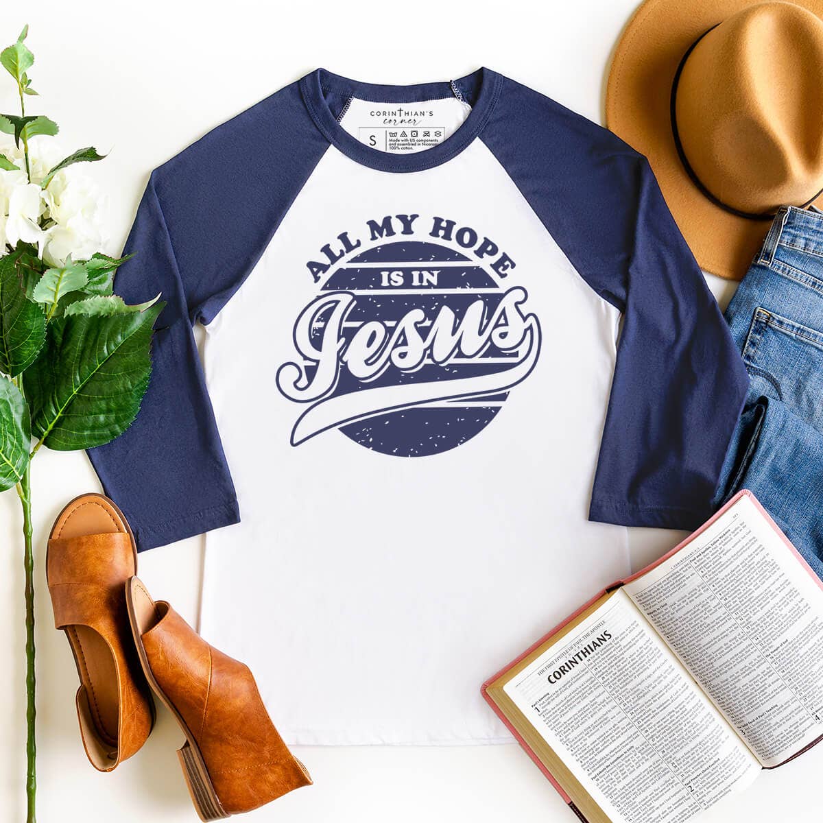 All My Hope Is in Jesus 3/4 Sleeve Graphic T-Shirt