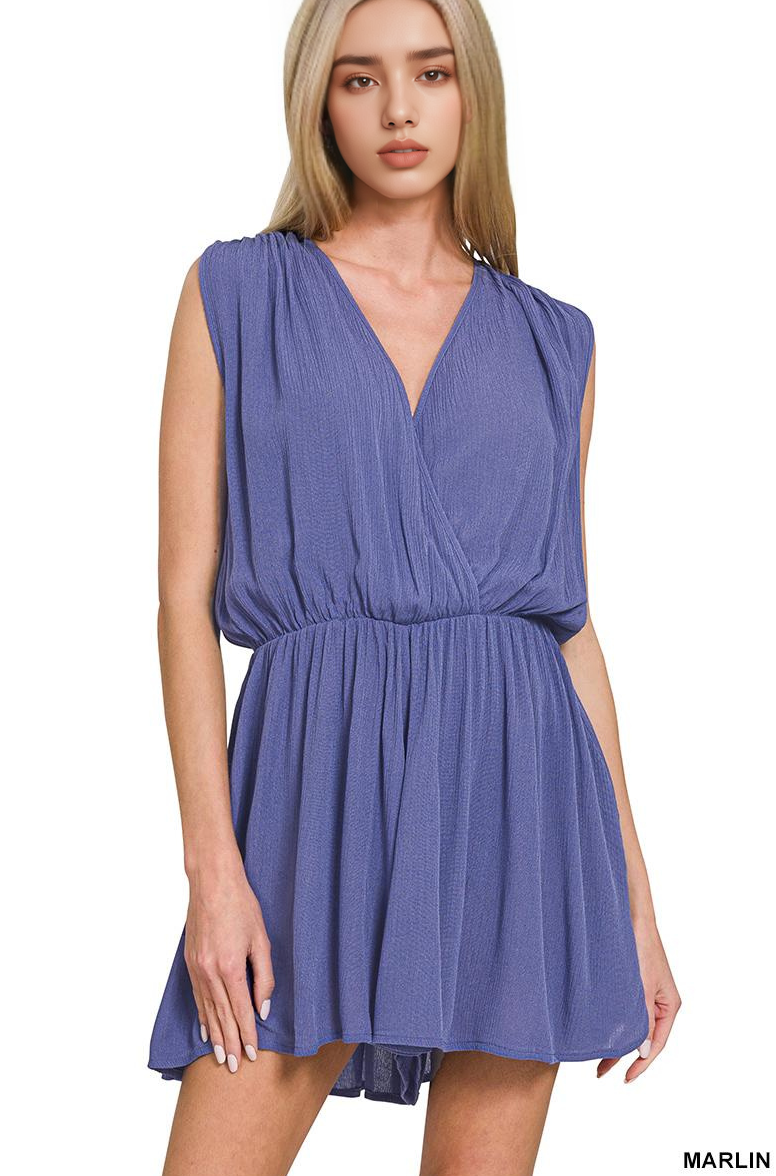 ",.....Elastic Waist Draped Romper with Tie Open Back