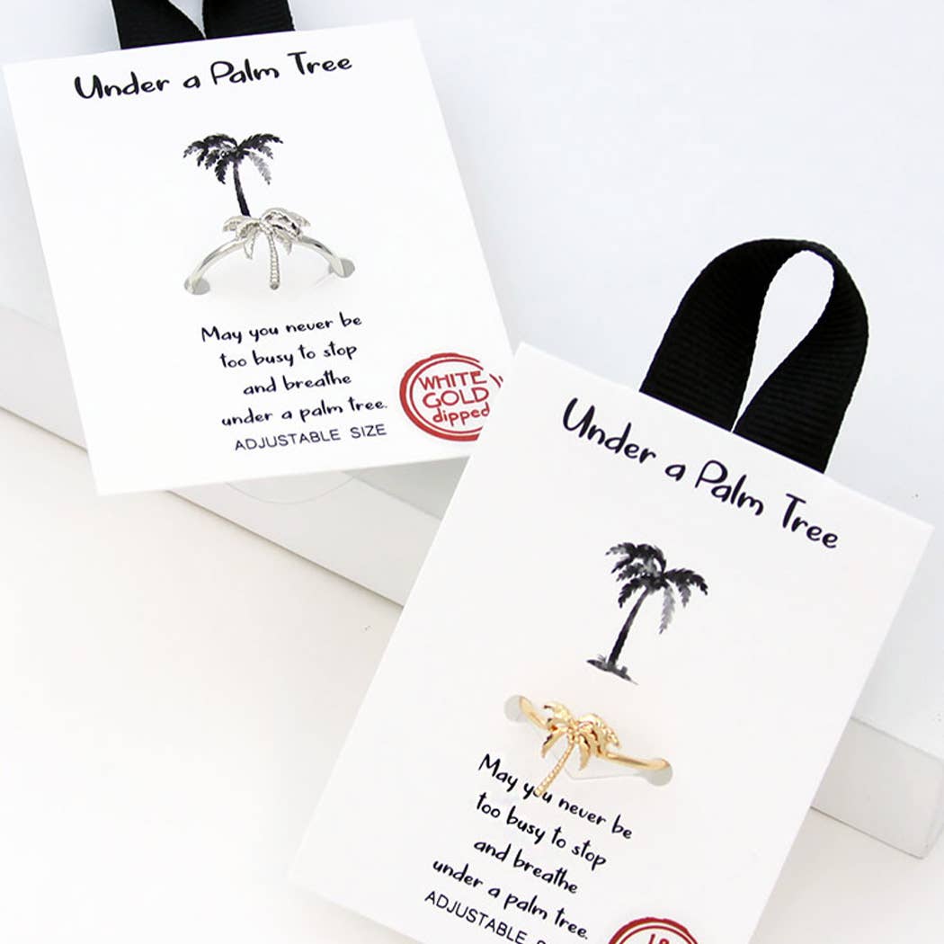 Gold-Dipped Palm Tree Adjustable Ring