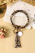 Leopard Pu Leather Tassel Key Chain Bangle Bracelet