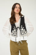 Embroidery Detail Front Tie Sleeveless Vest