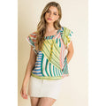 Flutter Sleeve Mixed Print Top
