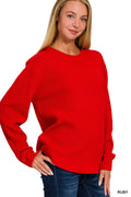 1016 Round Neck Waffle Knit Basic Sweater SI-24844