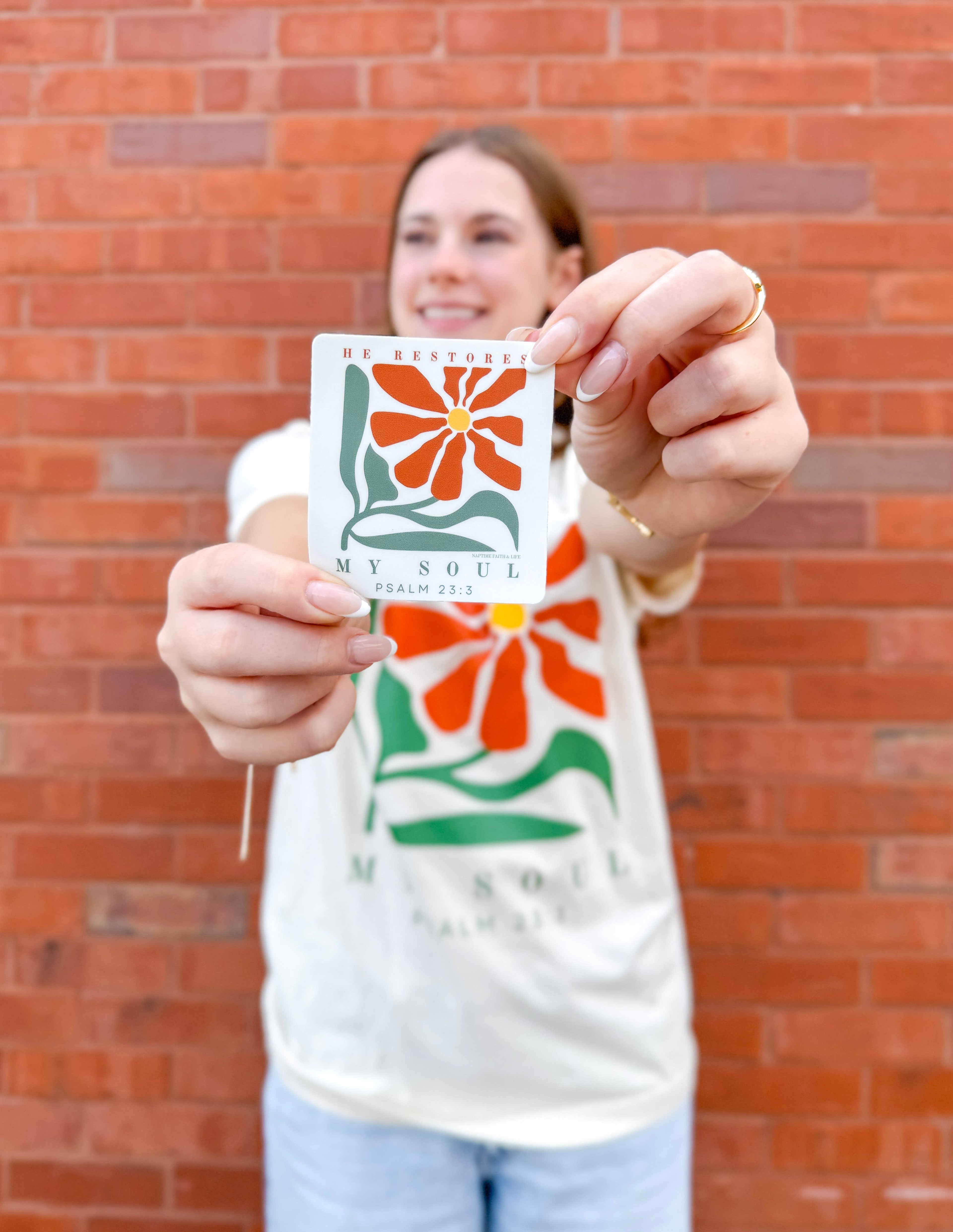 He Restores My Soul Flower Psalm Vinyl Waterproof Sticker