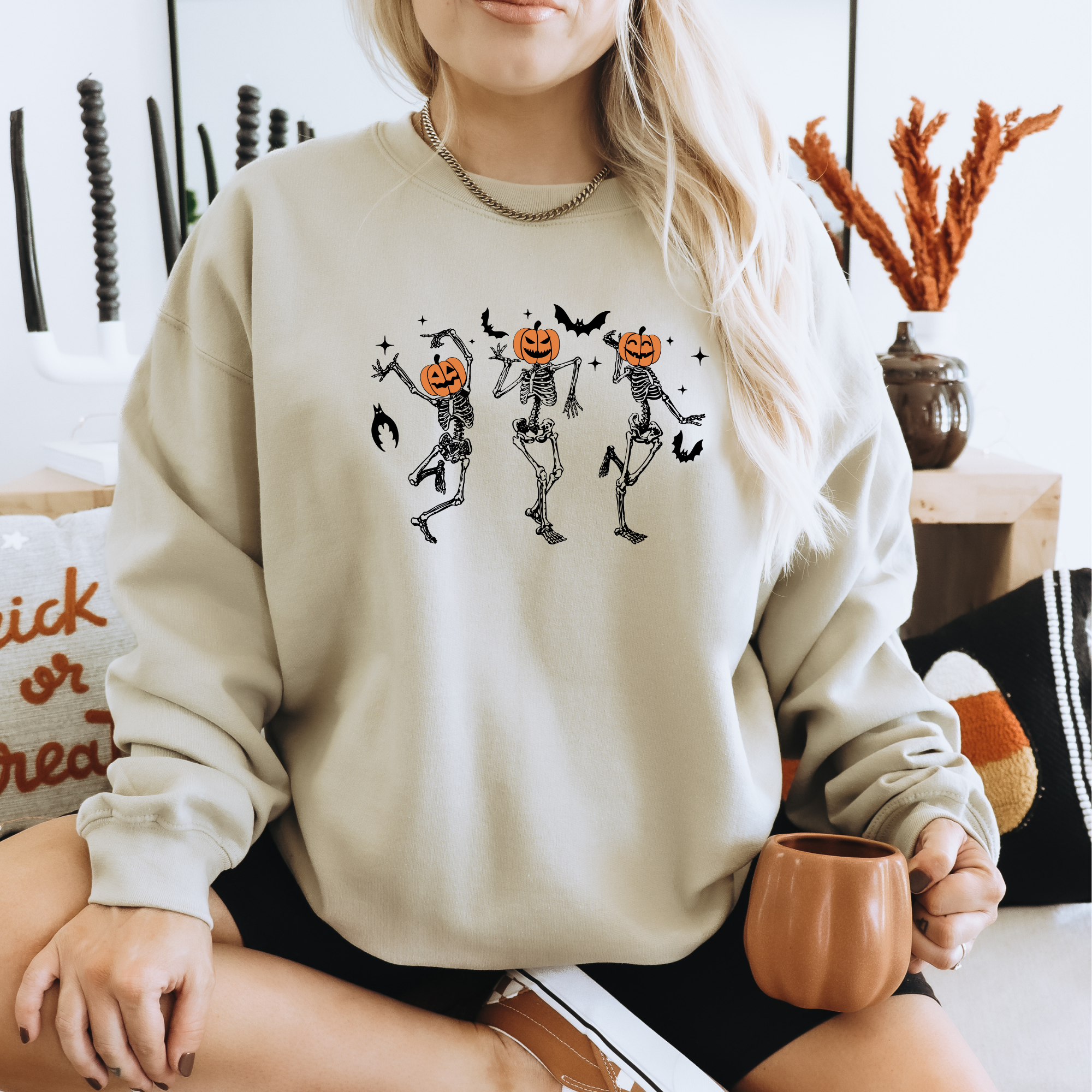 Dancing Skeletons Crewneck Sweatshirt Hoodie Halloween H6