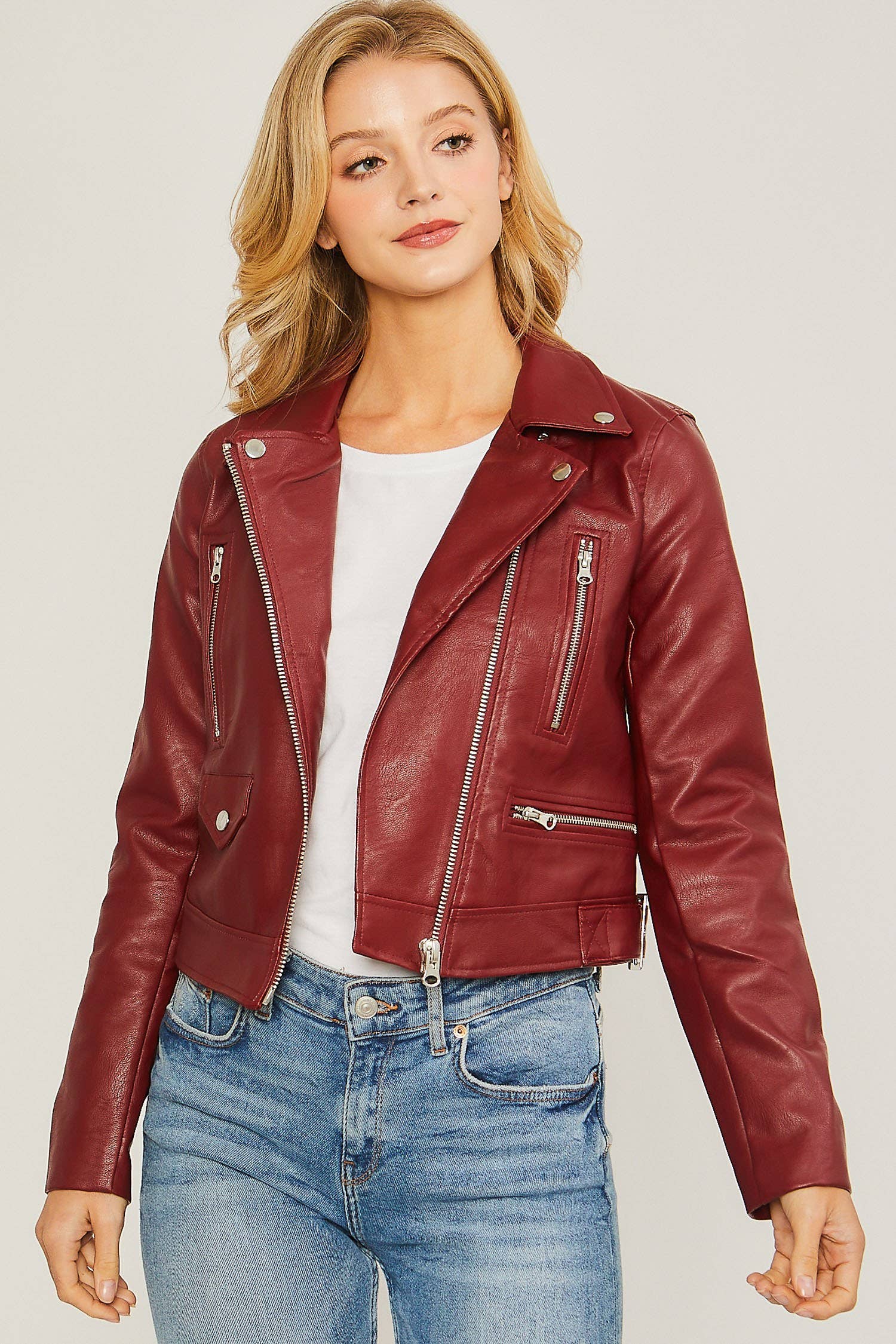 ...SI-23855 Pu Moto Faux Leather Fitted Jacket