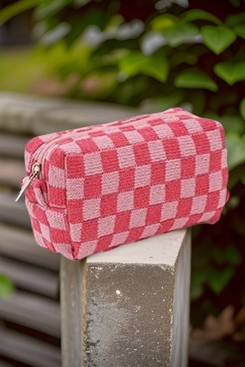 ,_ SI-25644 Checkered Makeup Cosmetic Pouch Bag