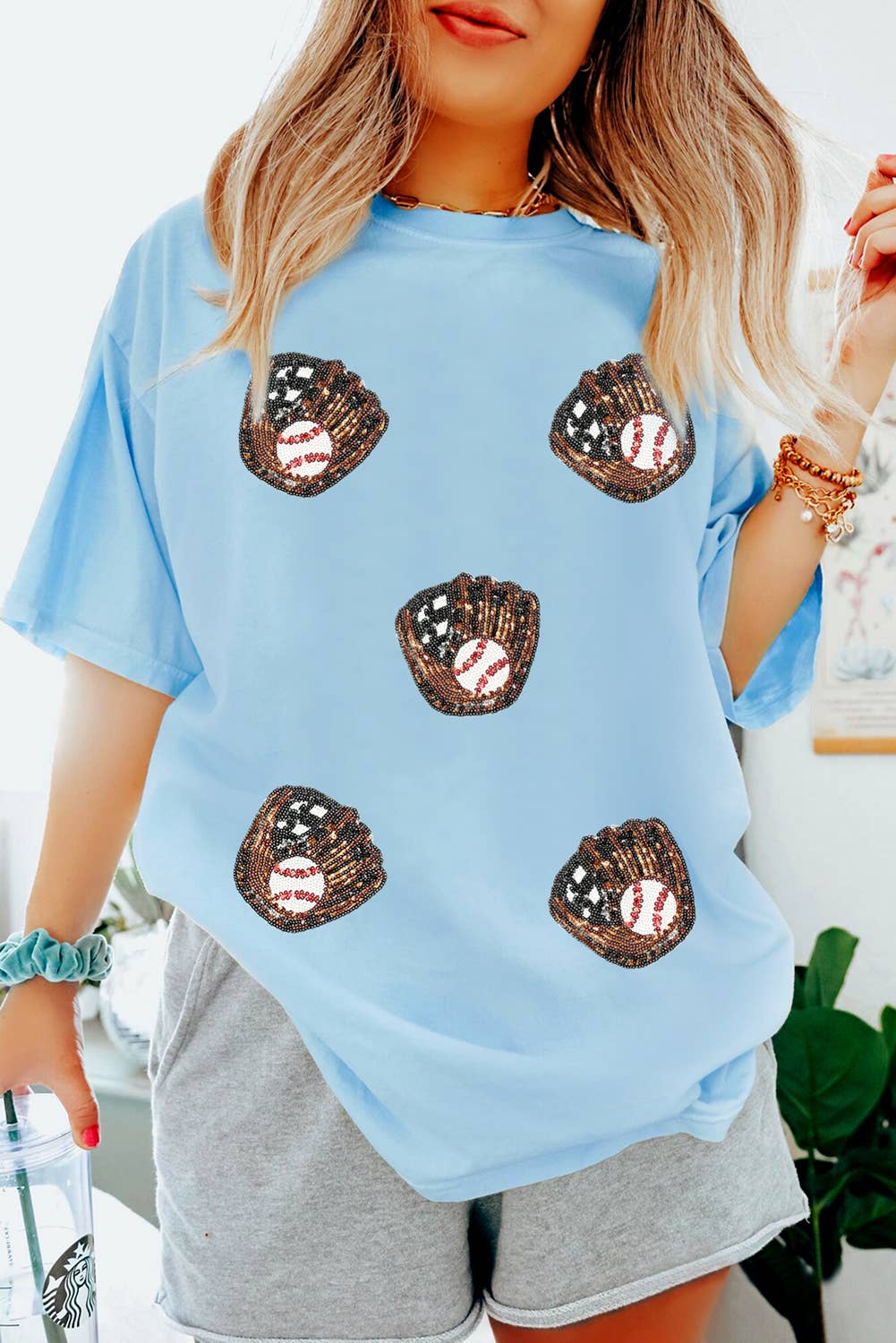 Gopher Ball Sequin Patched Casual T Shirt (S-3XL)