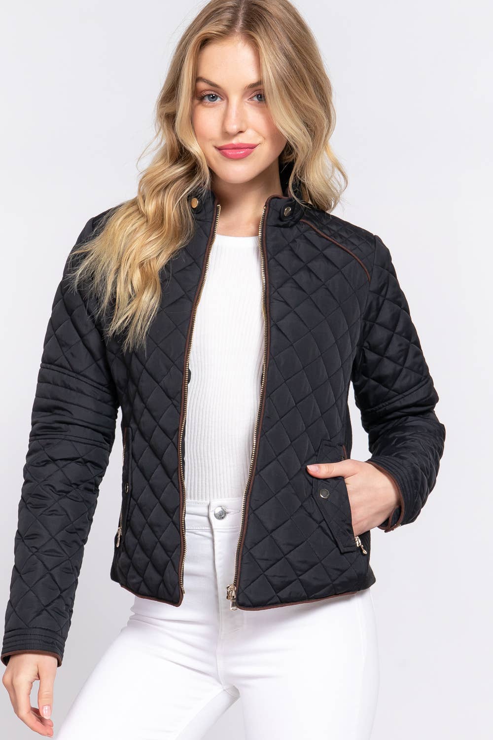 ...SI-24818 Suede Piping Rib Quilted Padding Jacket