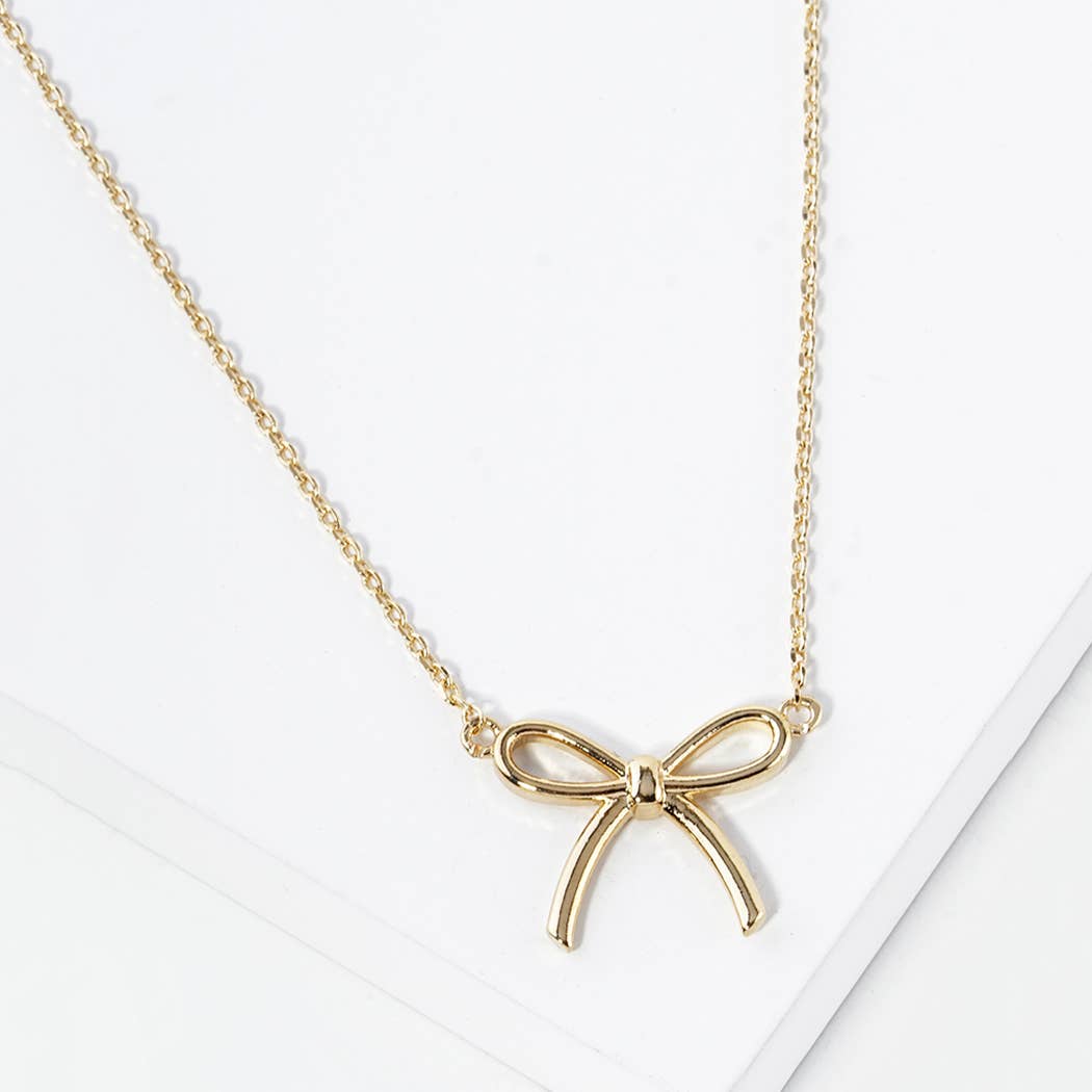 Gold Dipped Girls Bow Charm Necklaces