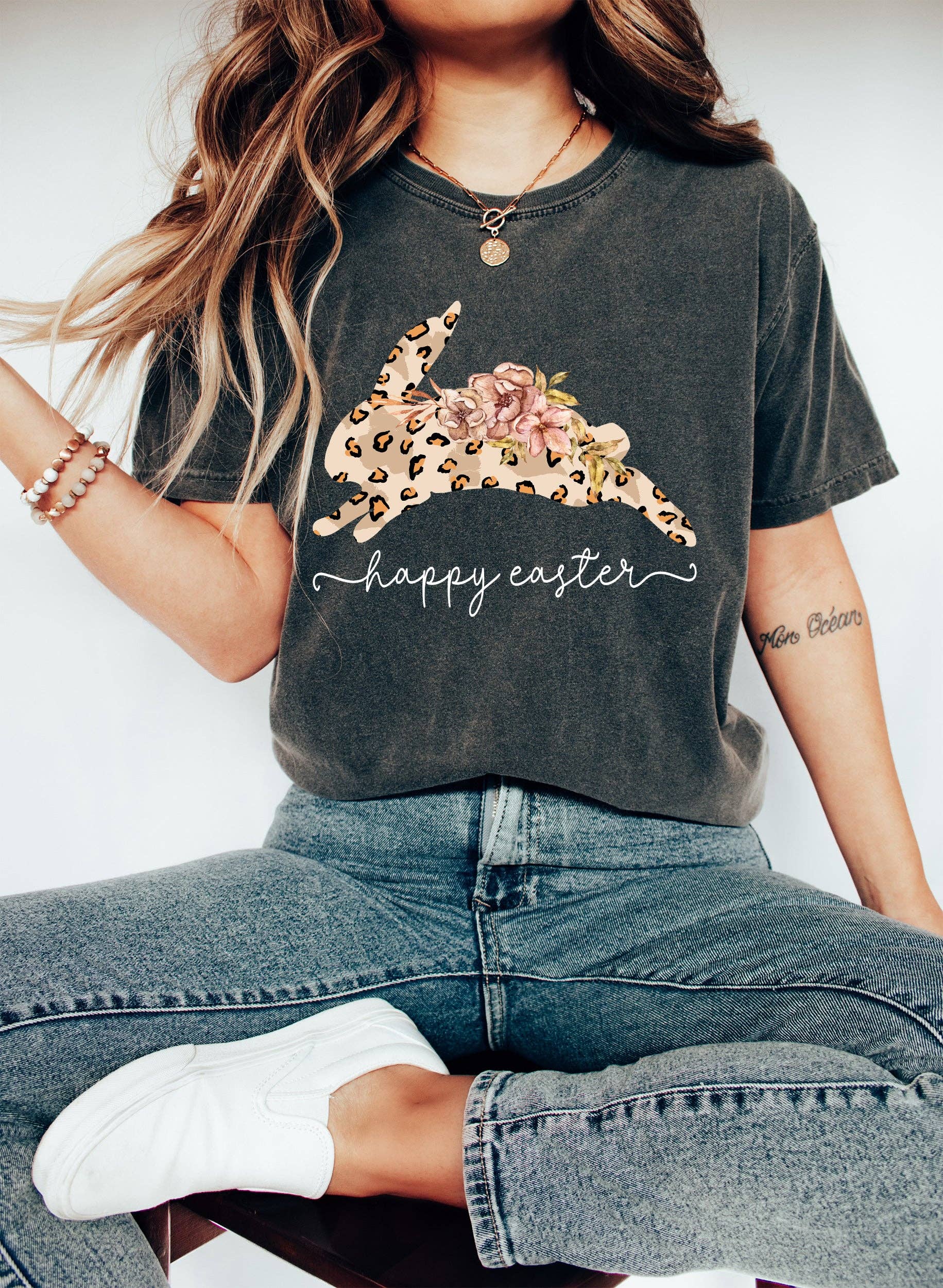 Happy Easter Leopard Print Bunny Wh T-Shirt