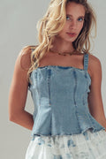 Denim Peplum Bustier Top
