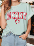 Plaid Merry Christmas Bow Graphic Tshirts