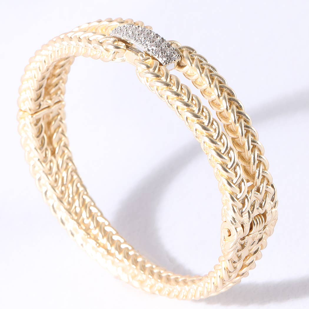 Gold Double Chain Cz Cuff Bracelet Bangle