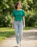 0204 Ribbed Round Neck Crop Box Tee SI-27571