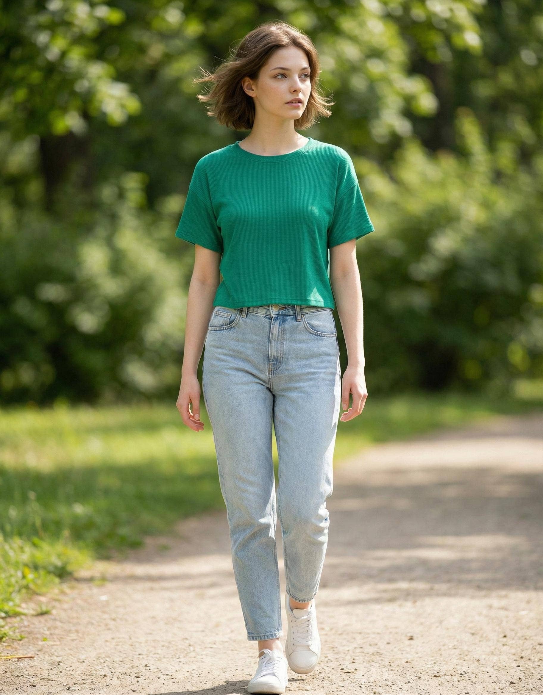 0204 Ribbed Round Neck Crop Box Tee SI-27571