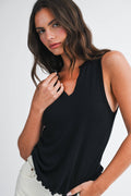 8573HK Sleeveless Split Neck Knit Tank
