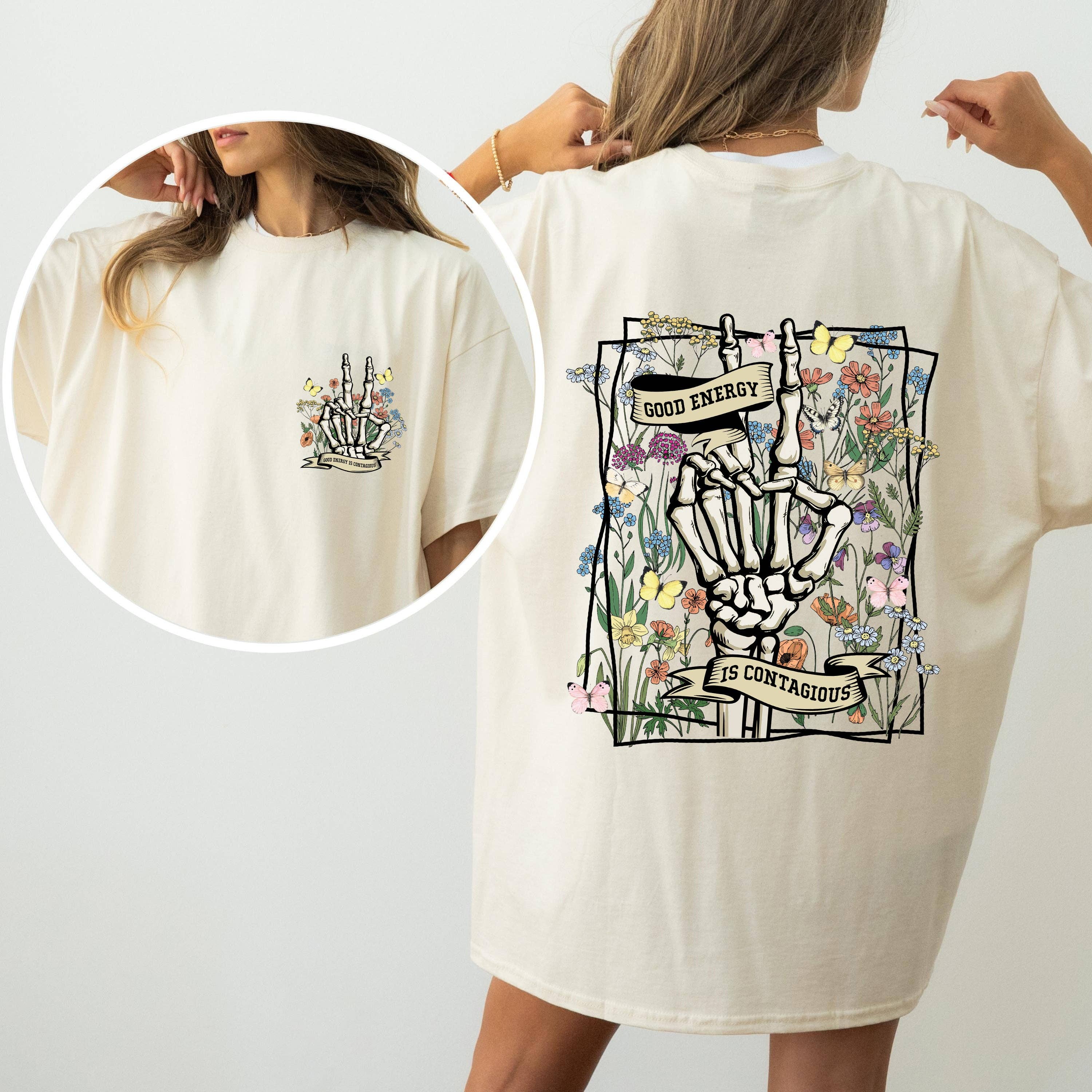 Good Energy Is Contagious, Skeleton, Butterfly Comfort Color