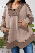 Waffle Contrast Patchwork Plus Size Pocketed Hoodie (S-4X)