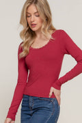 ..SI-26810 Long Slv Scoop Neck Lace Trim Rib Knit Top