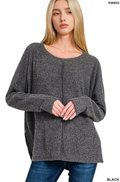 ",...Brushed Melange Hacci Dolman Sleeve Sweater