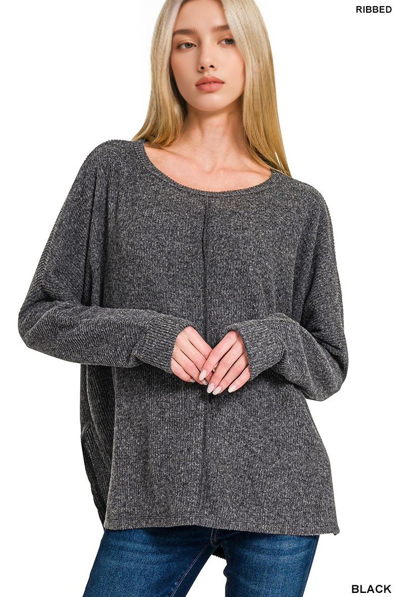 ",...Brushed Melange Hacci Dolman Sleeve Sweater