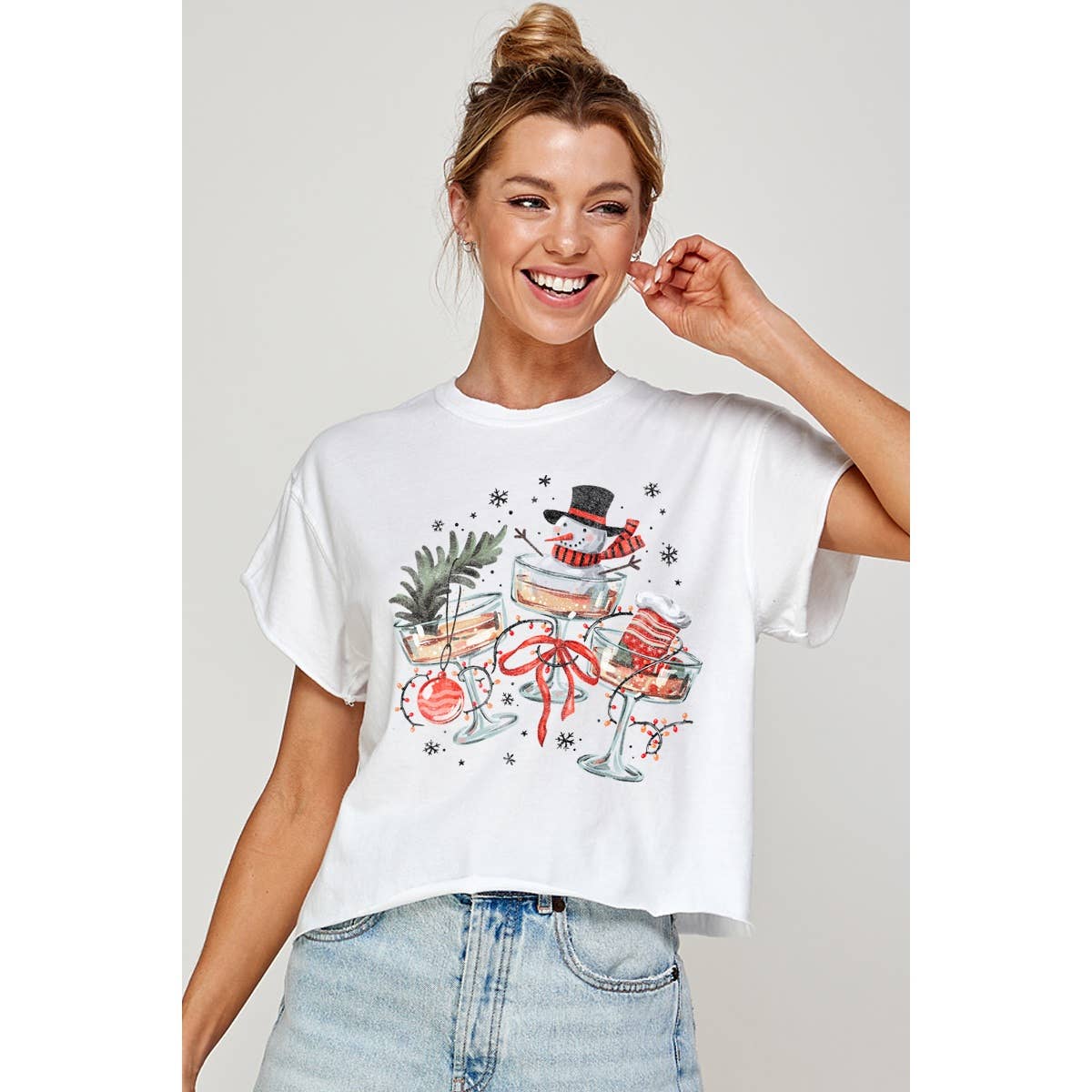 Funny Christmas Cocktails Vintage Graphic Crop Tee